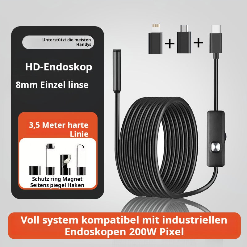 1920P HD Endoskop-Kamera mit 8 einstellbaren LED-Leuchten, 3.5m halbstarre Schlangenkamera, IP67 wasserdicht, Inspektionskamera für iOS und Android