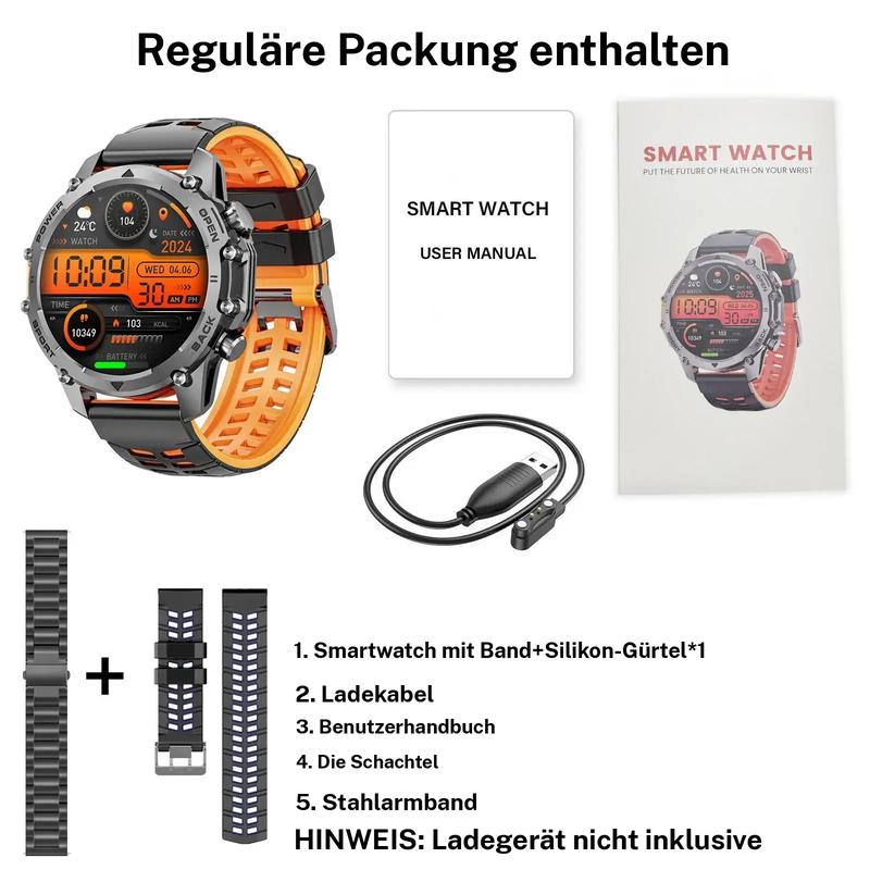1,52'' HD-Smartwatch für Herren – Telefonieren und Musiksteuerung – Mehrere Sportmodi – Wasserdicht gemäß IP68 – Lange Akkulaufzeit – Fitnessuhr für Android und iPhone