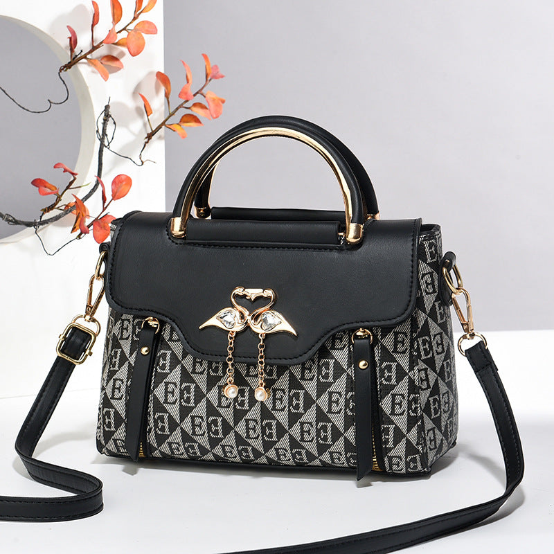 Damen-Schultertasche aus einfarbigem PU-Leder mit Prägung