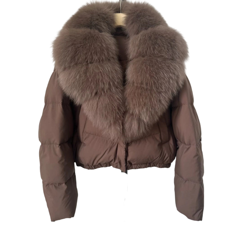 Damen kurze, modische und warme Jacke mit Kunstfellkragen