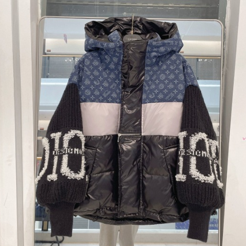 🍂 Frühherbst-Sonderaktion mit 50 % Rabatt!💖Damen Steppjacke mit Kapuze, Strickärmeln und Patchwork-Design