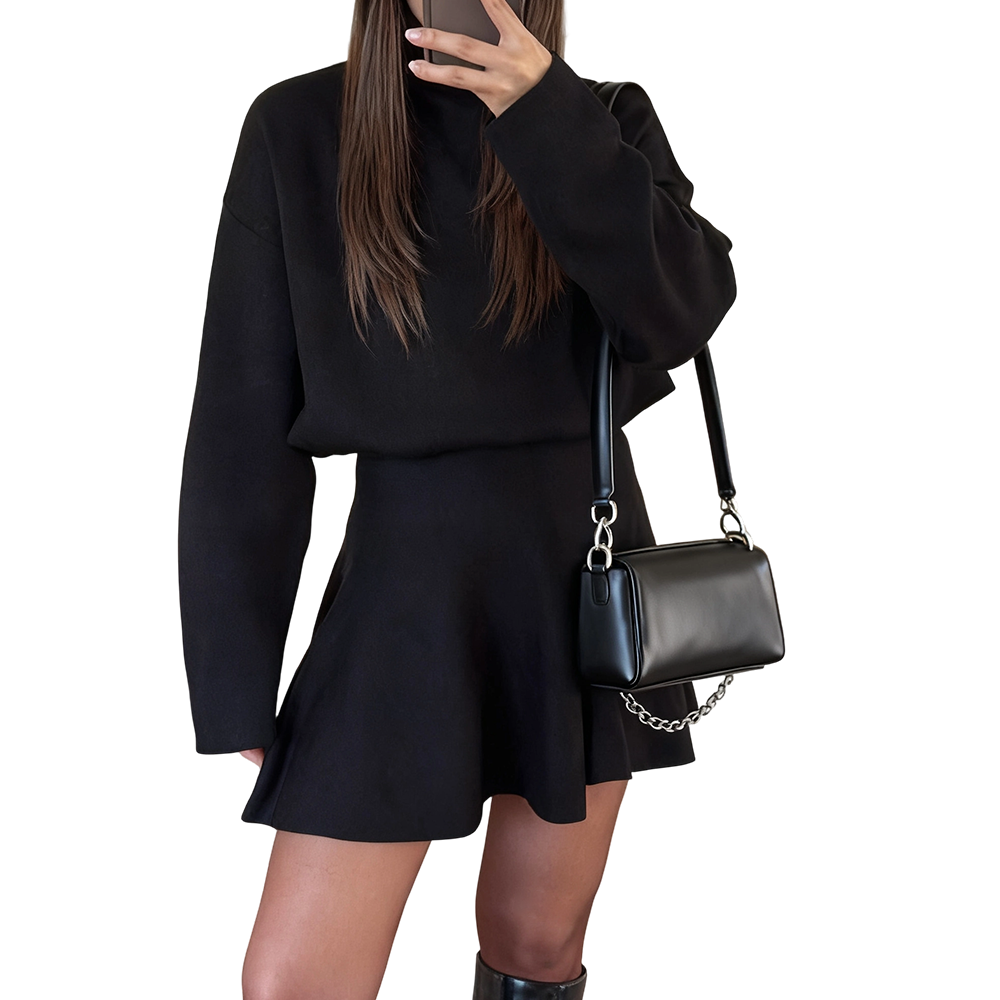 💗Lässiges, halbhohes, langärmeliges Strickkleid für Damen