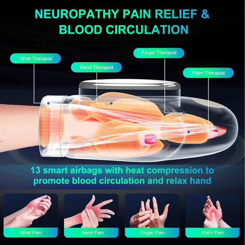 Handmassagegerät mit Wärme und Kompression, 3 Massagen, 4 Temperaturen, 5 Kompressionsmodelle, Handmassage für Arthritis und Karpaltunnel