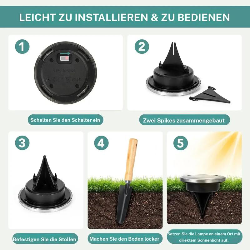 Solar-Bodenleuchte aus Edelstahl mit 8 LED-Lampen
