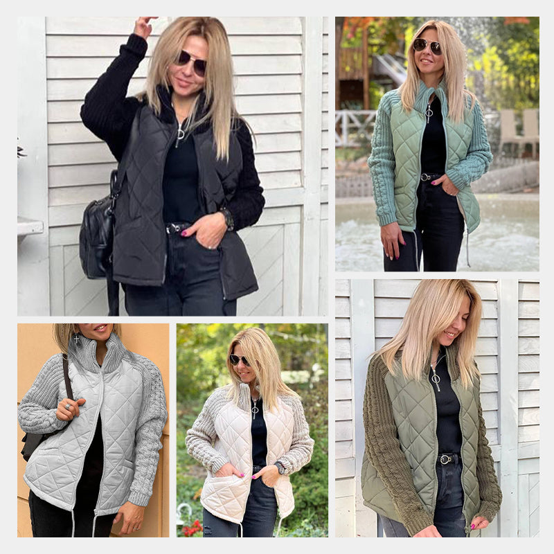 💥Top-Seller-Ausverkauf 2025: 40 % Rabatt🔥Gestrickte Patchwork-Pufferjacke für Damen
