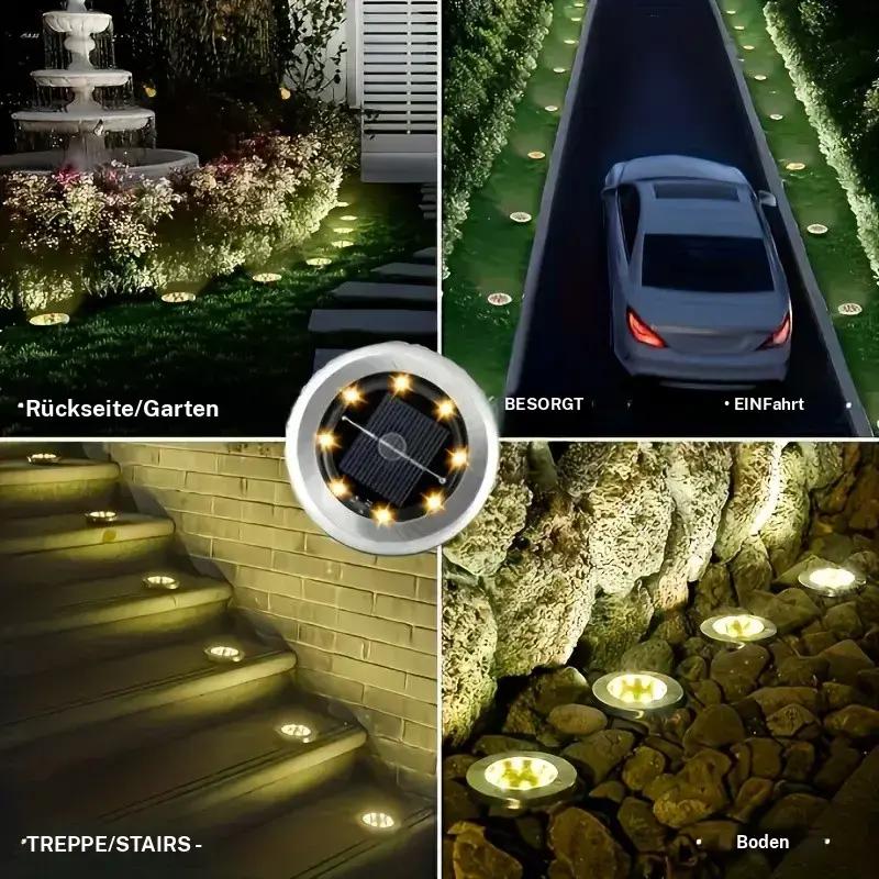 Solar-Bodenleuchte aus Edelstahl mit 8 LED-Lampen