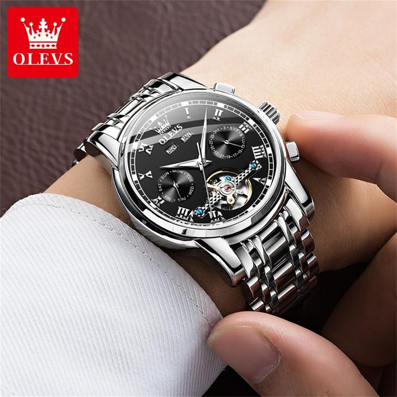 Automatische Herrenuhr Automatikaufzug Blau Edelstahl Tourbillon Mechanisch Leuchtend Wasserdicht Kalender Chronograph Business Luxus Mode