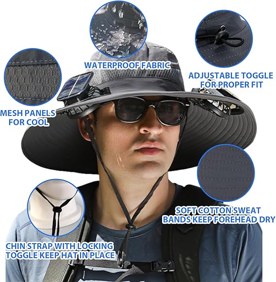 Sommer-Kühlkappe mit Ventilator – USB-aufladbare Bucket-Cap zum Fußballgucken mit integriertem Ventilator für Luftzirkulation, Sonnenschutz für Wanderungen, Angeln, Camping, Strand, Reisen und Outdoor-Abenteuer