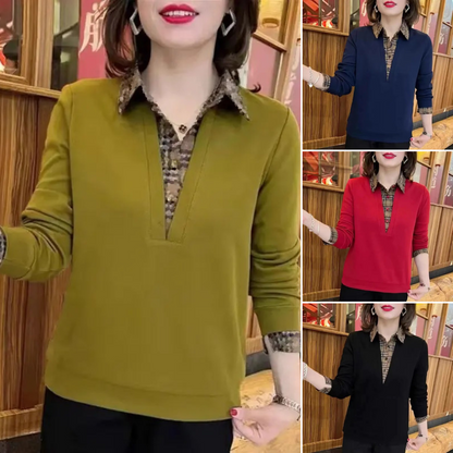 ✨Dos piezas envío gratuito💝2024 Nueva camisa falsa de dos piezas con costuras a cuadros en la moda de otoño