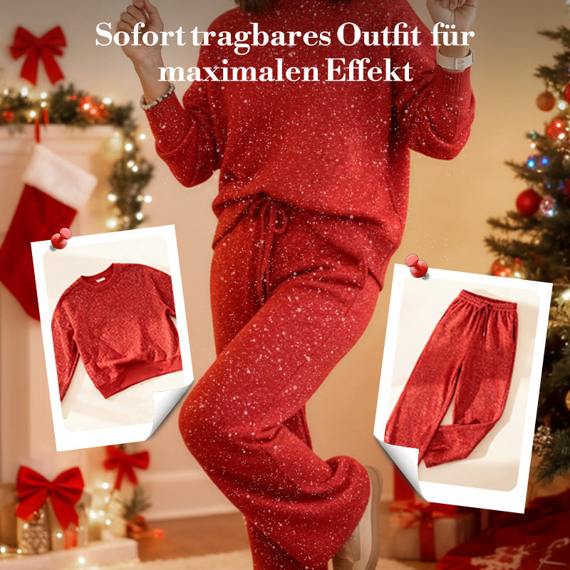 ⏳ Letzter Tag: 50 % auf das gesamte Sortiment! ⏰ Damen-Glitzer-Weihnachts-Zweiteiler: Sweatshirt & Hose