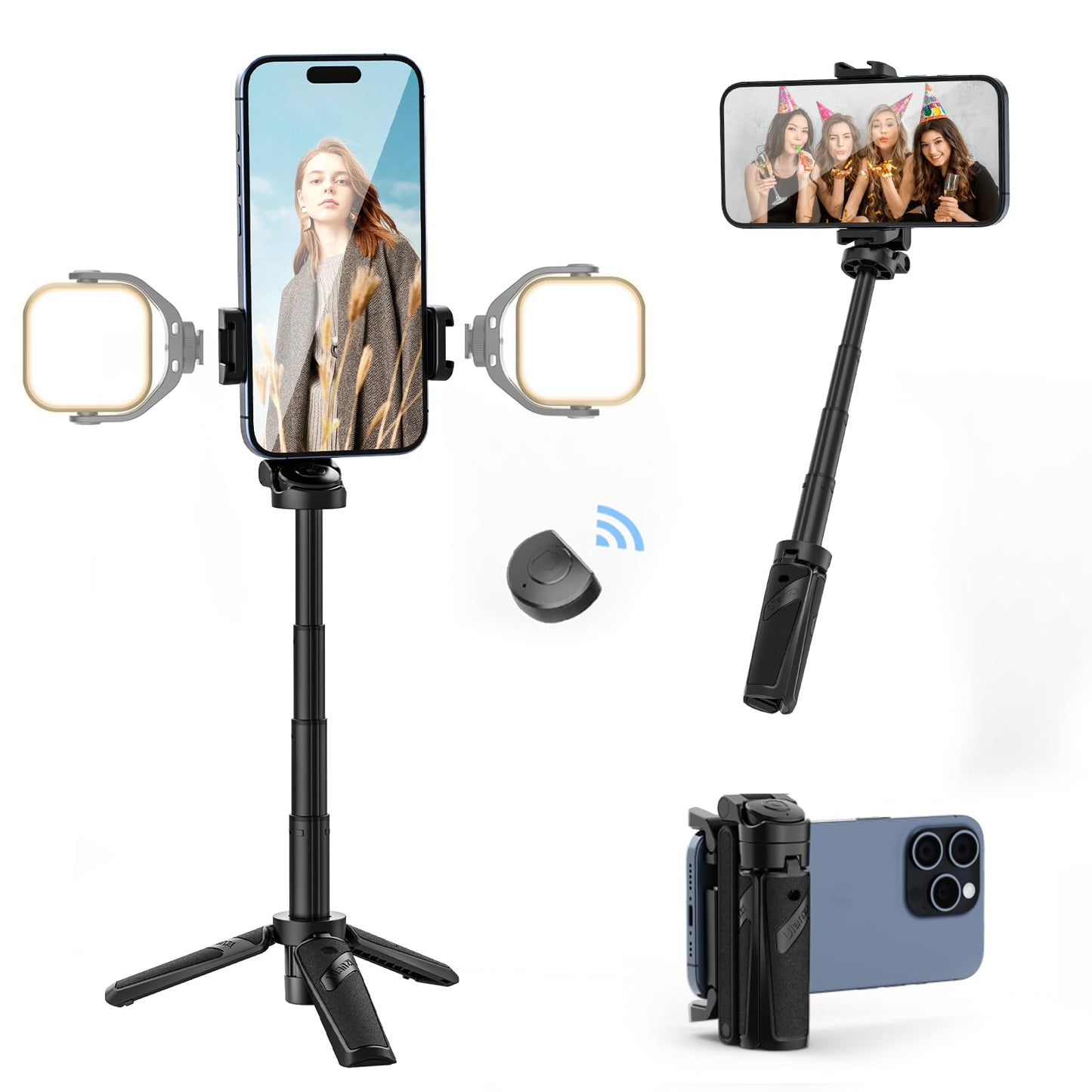 😍📱Ausziehbares Selfie Stick Stativ im Taschenformat mit abnehmbarer Fernbedienung📸