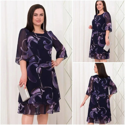 💕[S-5XL]👗2024 New ruffled sleeve Elegant printed chiffon dresses.