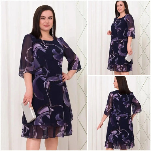 💕[S-5XL]👗2024 New ruffled sleeve Elegant printed chiffon dresses.