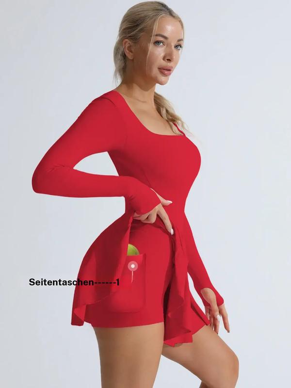 Damen-Sportkleid, einfarbig, mit gekreuztem Rückenausschnitt, 2-in-1
