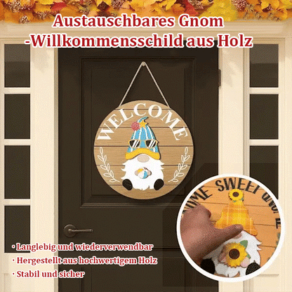 🍁Die schönsten Weihnachtsdekorationen🎄Austauschbares Willkommensschild mit Holzgartenzwerg🎈
