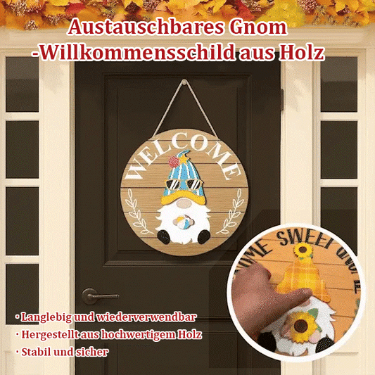 🍁Die schönsten Weihnachtsdekorationen🎄Austauschbares Willkommensschild mit Holzgartenzwerg🎈