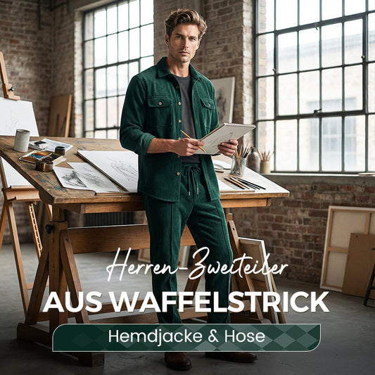🔥Herren-Set aus Waffel-Button-Down-Jacke und Hose