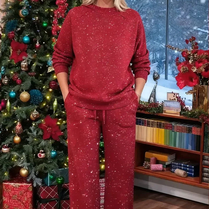 ⏳ Letzter Tag: 50 % auf das gesamte Sortiment! ⏰ Damen-Glitzer-Weihnachts-Zweiteiler: Sweatshirt & Hose