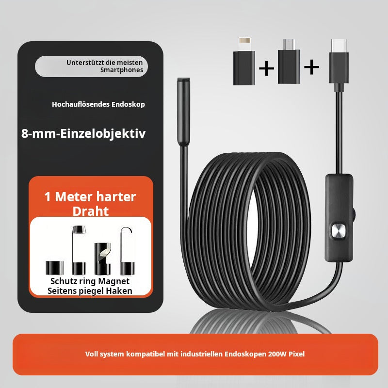 1920P HD Endoskop-Kamera mit 8 einstellbaren LED-Leuchten, 3.5m halbstarre Schlangenkamera, IP67 wasserdicht, Inspektionskamera für iOS und Android