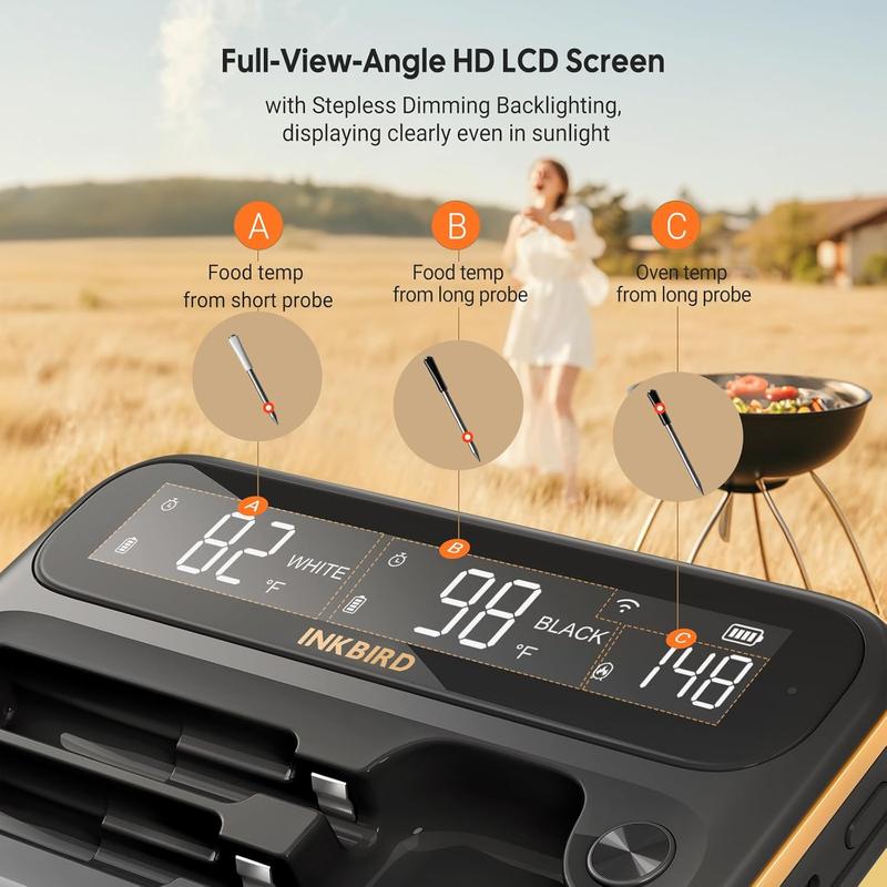 2,4-GHz-WLAN-Drahtlos-Fleischthermometer, Inkbird-WLAN- und Bluetooth-Thermometer, mit 2 größencodierten Sonden und unbegrenzter Reichweite