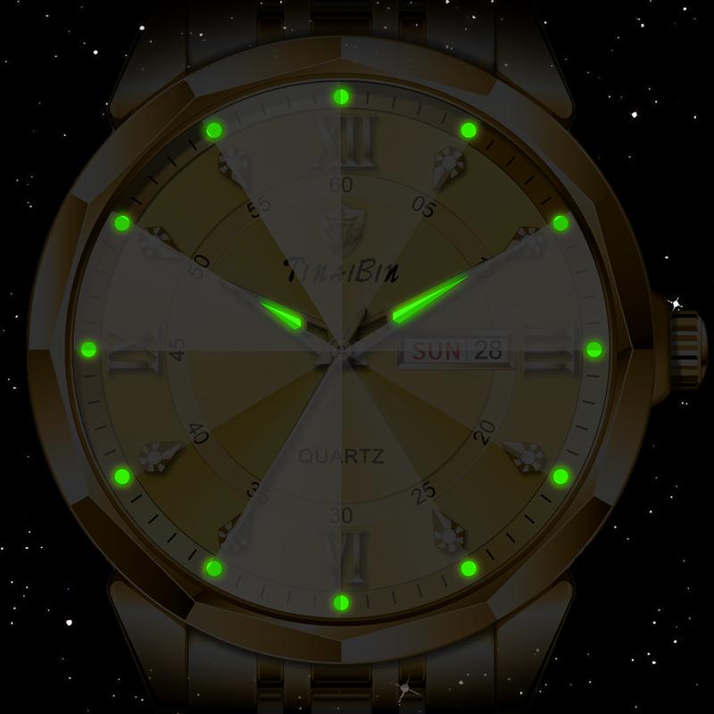 Herrenuhr mit Diamantenbesatz, Kristallglas, Spiegelglanz und goldenem Stahlarmband