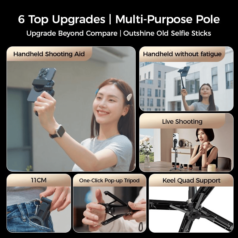 🏆  Heißer Verkauf 50 % Rabatt ✨ Multifunktionaler magnetischer 4-in-1-Selfie-Stick mit 360°-Drehung