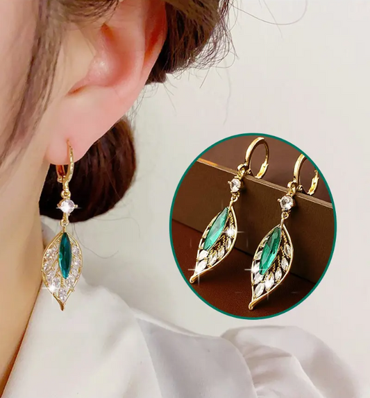 🎅Regalo de Navidad 💝Pendientes de circonita Grace con hojas verdes