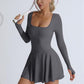 Damen-Sportkleid, einfarbig, mit gekreuztem Rückenausschnitt, 2-in-1