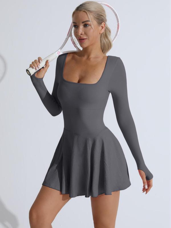 Damen-Sportkleid, einfarbig, mit gekreuztem Rückenausschnitt, 2-in-1