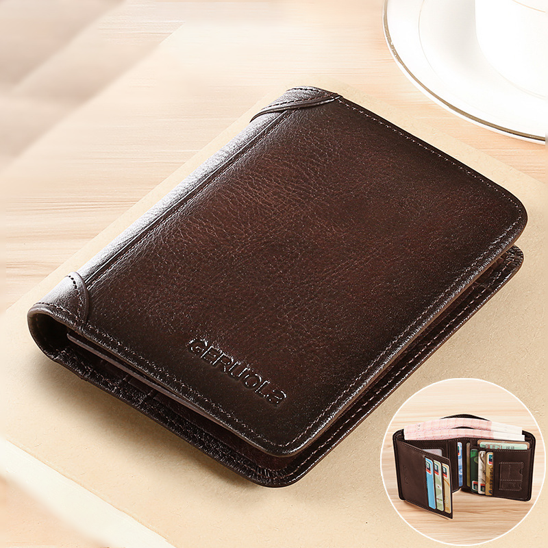 💼🔒Dreifach gefaltete Herrenbrieftasche aus echtem Top-Grain-Leder mit RFID-Schutz – 11 Fächer