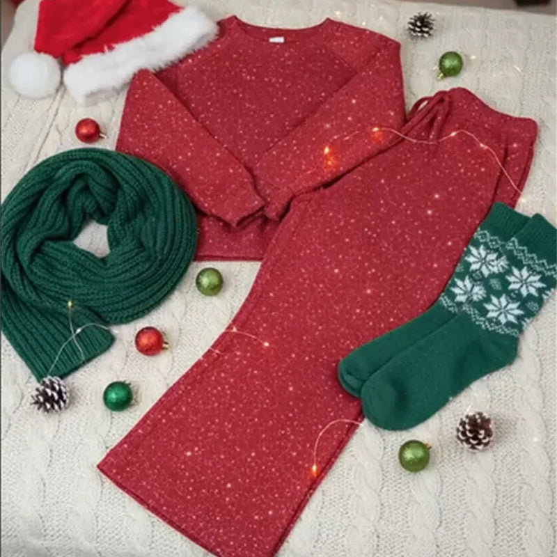 ⏳ Letzter Tag: 50 % auf das gesamte Sortiment! ⏰ Damen-Glitzer-Weihnachts-Zweiteiler: Sweatshirt & Hose
