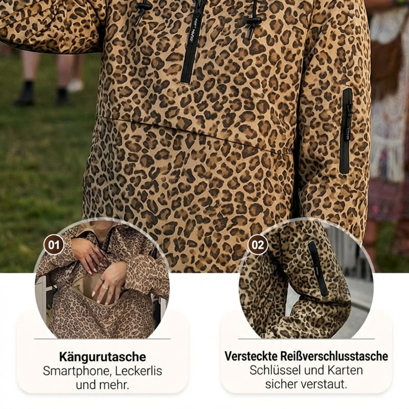 Kapuzenpullover mit Leopardenmuster und Kängurutasche