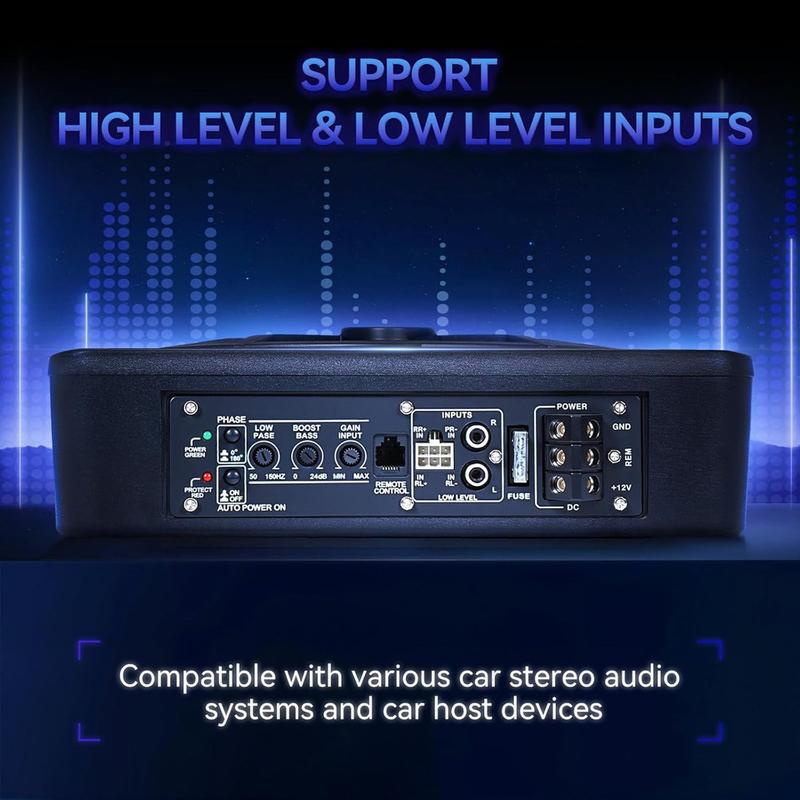 1200W 10'' Untersitz-Aktiv-Subwoofer +Kabelset&Licht Auto Bassbox Kompakt Lautsprecher