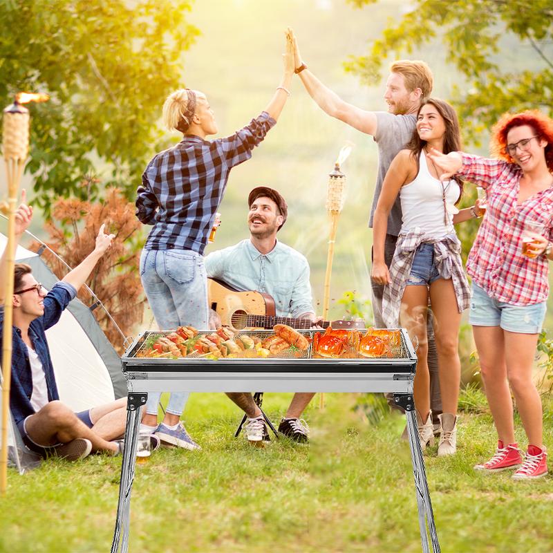 Klappbarer Holzkohlegrill aus Edelstahl für den Garten -73*33,5*70 cm tragbarer, klappbarer Grill -aus Edelstahl