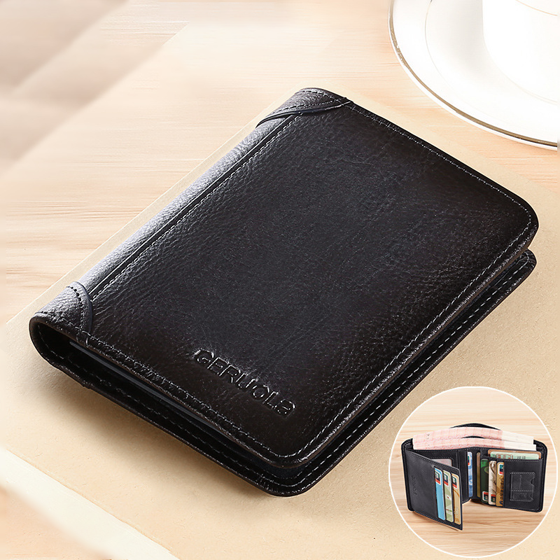 💼🔒Dreifach gefaltete Herrenbrieftasche aus echtem Top-Grain-Leder mit RFID-Schutz – 11 Fächer