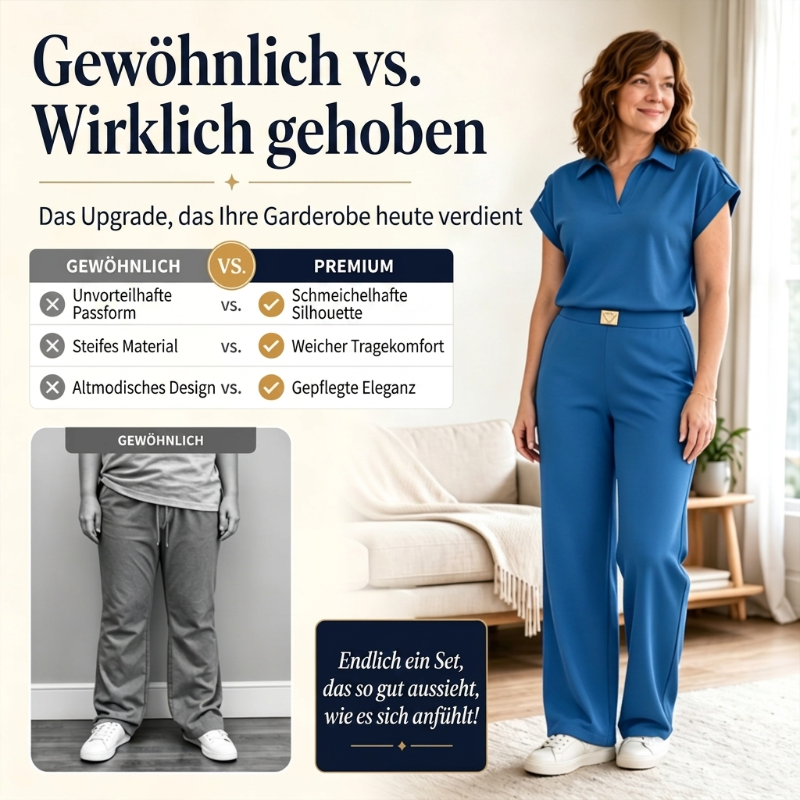 🔥👚 50% Rabatt! Damen Chic Zweiteiler-Set: Bequemes Polo-Top & Wide-Leg-Hose | Elegant für Jeden Tag & Jede Gelegenheit 🌸💨