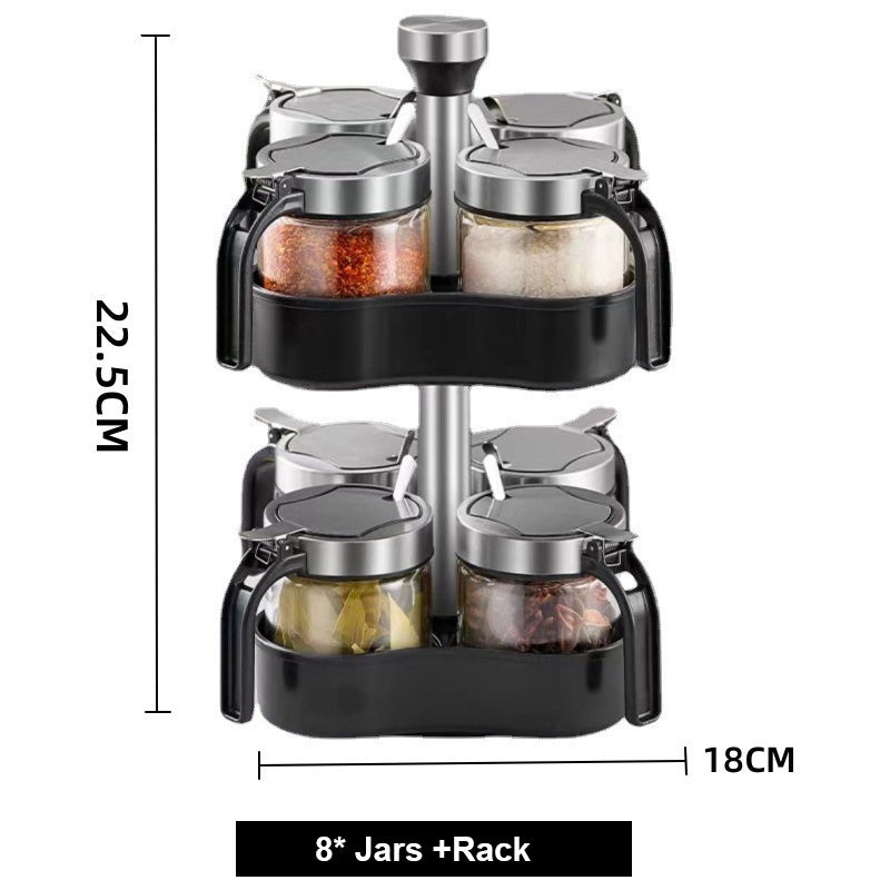 Gewürz-Organizer-Set aus Glas mit drehbarem Ständer