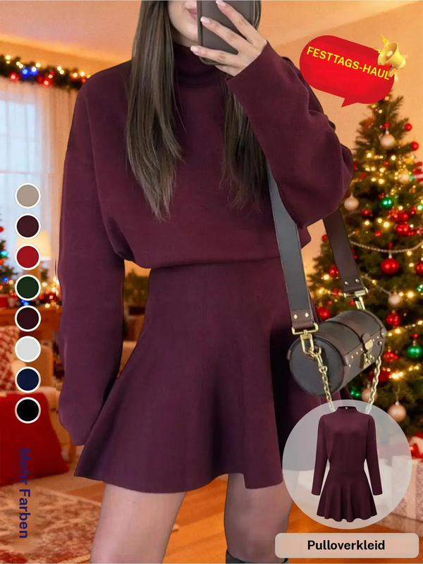 💗Lässiges, halbhohes, langärmeliges Strickkleid für Damen