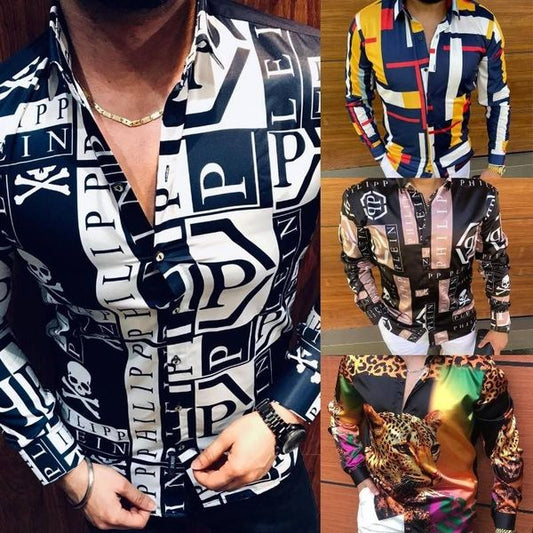 🔥2024 New Men's Trendy Printed Slim Long-sleeved Shirt