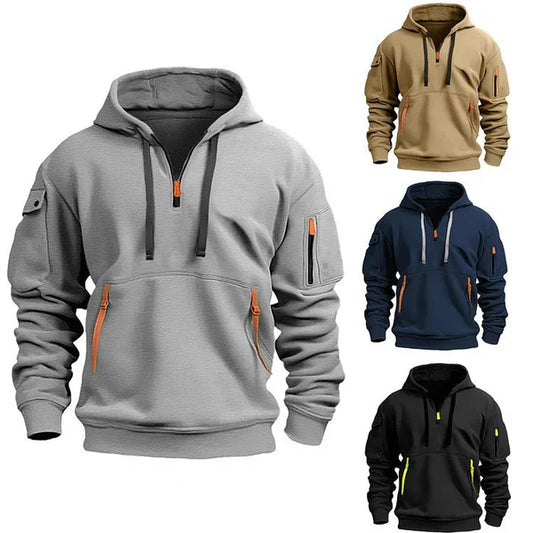 Sudadera con Capucha de Media Cremallera para Hombre y Bolsillo