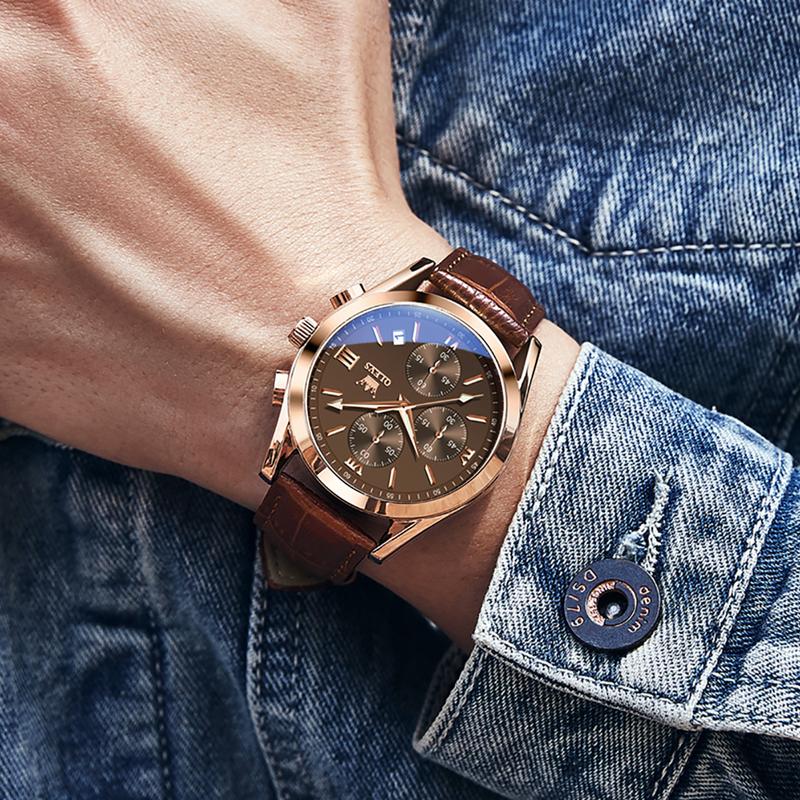 ⏰Black Friday Sale 50 % RABATT💥💥OLEVS Dreiaugen-Sechszeiger-Leder-Freizeit-Chronograph Herrenuhr