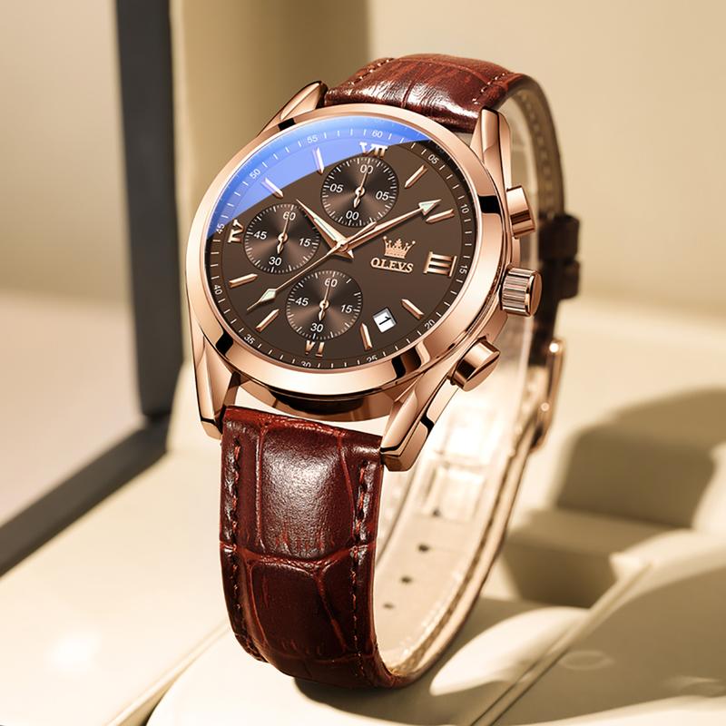 ⏰Black Friday Sale 50 % RABATT💥💥OLEVS Dreiaugen-Sechszeiger-Leder-Freizeit-Chronograph Herrenuhr