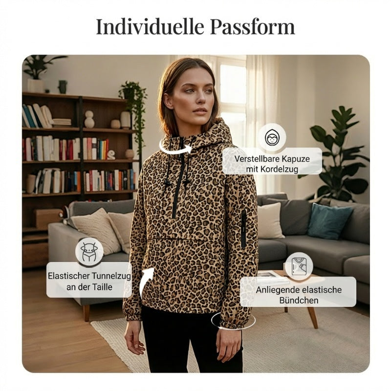 Kapuzenpullover mit Leopardenmuster und Kängurutasche