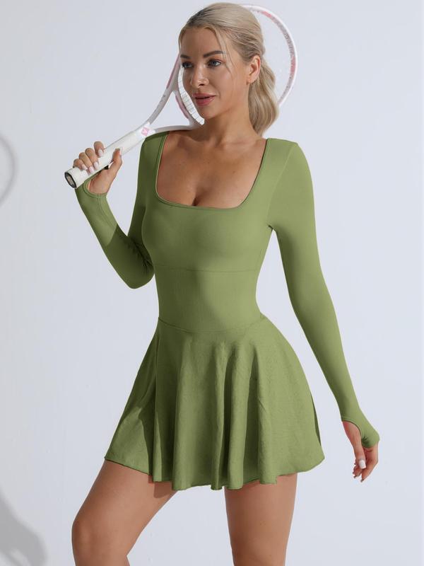 Damen-Sportkleid, einfarbig, mit gekreuztem Rückenausschnitt, 2-in-1