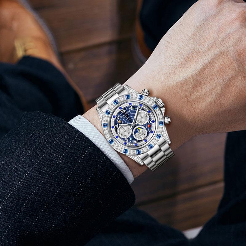 TINAIBIN Zwölf Sternzeichen & Sternenhimmel Diamant Automatikuhr Skelett Herrenuhr