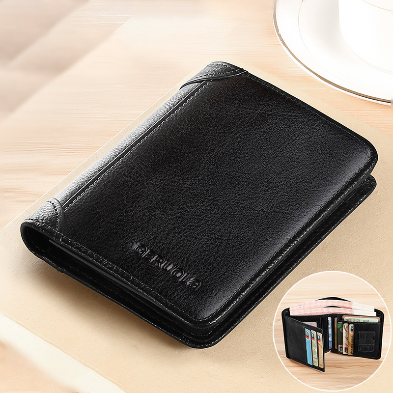 💼🔒Dreifach gefaltete Herrenbrieftasche aus echtem Top-Grain-Leder mit RFID-Schutz – 11 Fächer