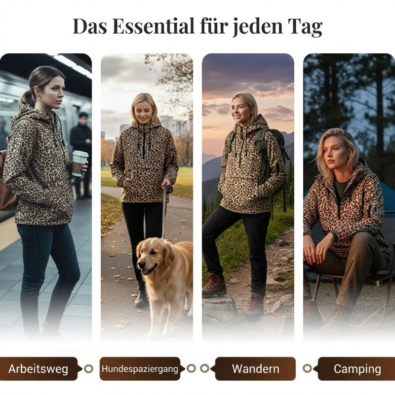 Kapuzenpullover mit Leopardenmuster und Kängurutasche