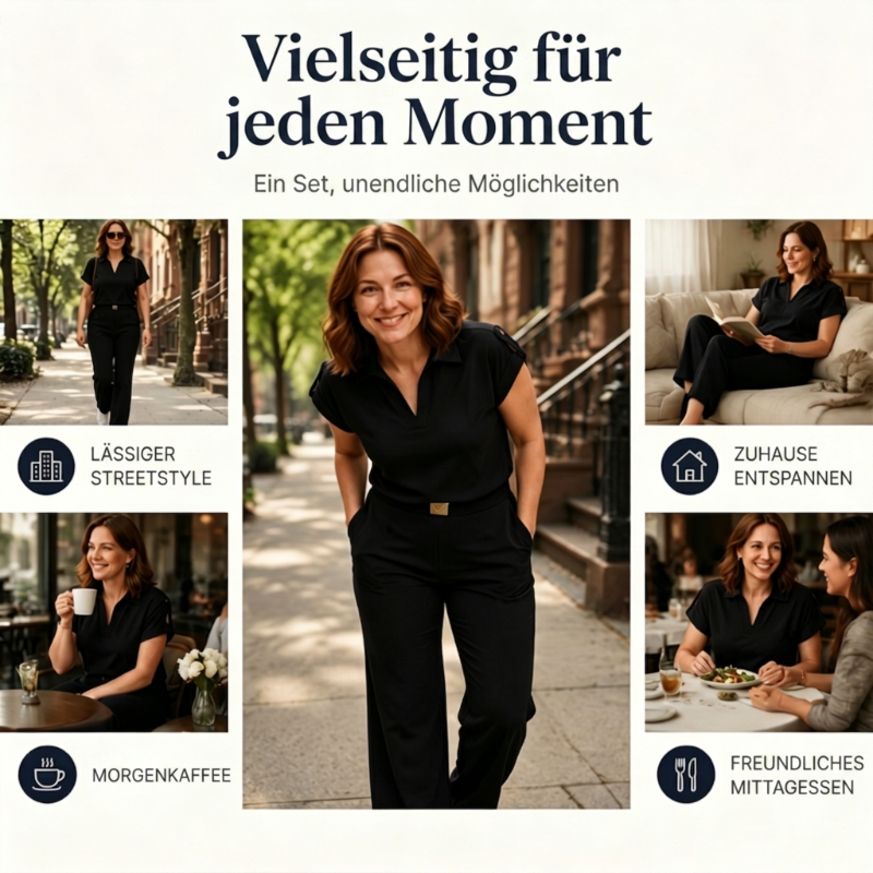 🔥👚 50% Rabatt! Damen Chic Zweiteiler-Set: Bequemes Polo-Top & Wide-Leg-Hose | Elegant für Jeden Tag & Jede Gelegenheit 🌸💨