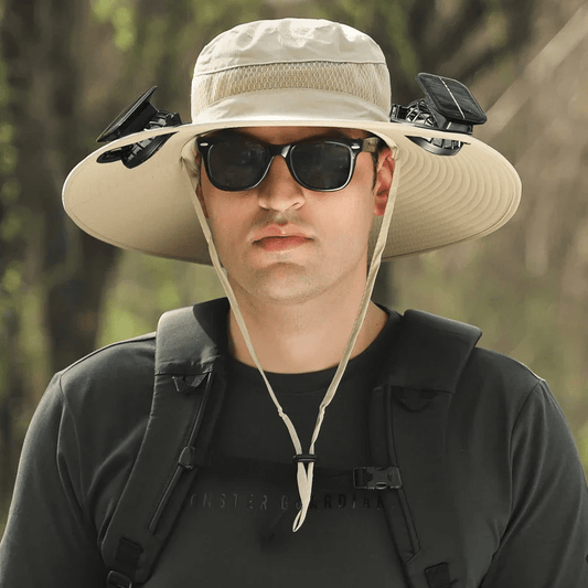 Outdoor-Sonnenhut mit breiter Krempe und Solarlüfter