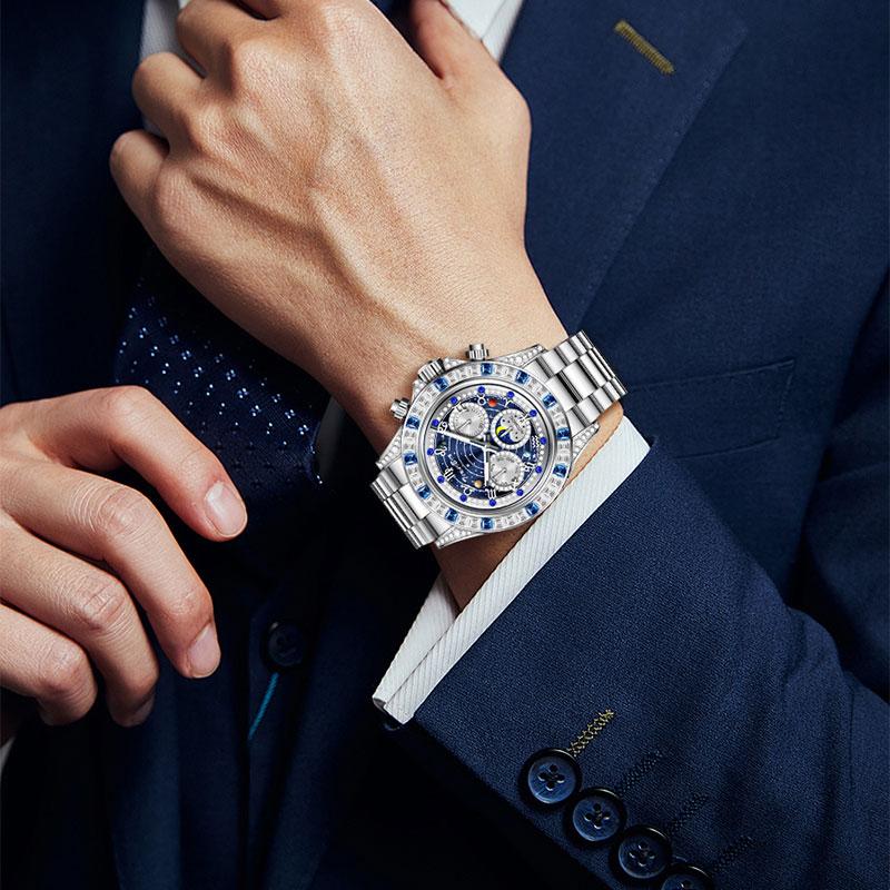 TINAIBIN Zwölf Sternzeichen & Sternenhimmel Diamant Automatikuhr Skelett Herrenuhr